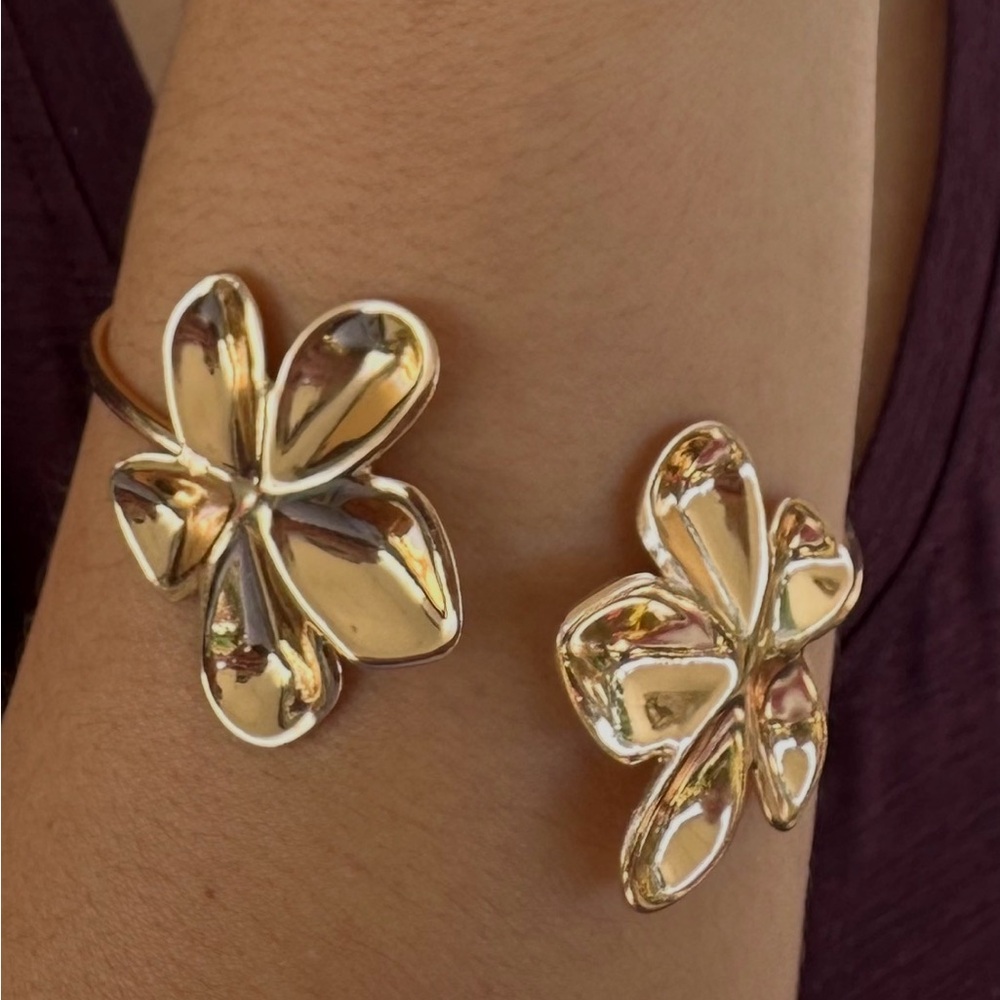 Gold Plumeria Open Cuff Bracelet